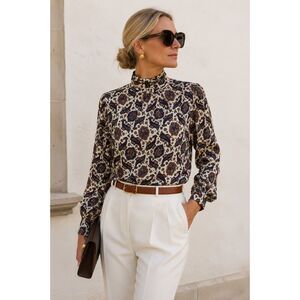 Vintage Eva Laurel Long Sleeve Paisley Blouse Shoulder Pads Sz 14 80’s